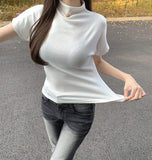 Luxurious Mood Half-Neck Span Slim Fit Short Sleeve T-shirt