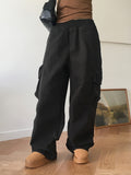 Ritun brushed cargo pocket banding cotton long wide pants