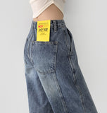 Vertical Cut Line Wide Denim Pants