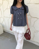 Puren Double-Button Short-Sleeve Blouse