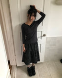 Herang Dot Lace Three Quarter Sleeve T-Shirt