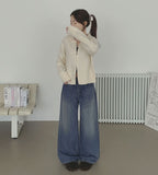 Brushed Hem Snap Jogger Wide Denim Pants