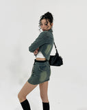 Beto Washing Cut Denim Set Skirt