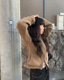 Steam Boucle Knit Hood Zip-up