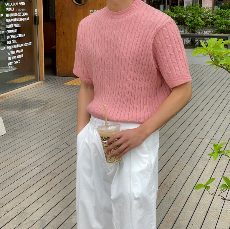 【MODERNIF】Het Twist Short Sleeve Knit modernif (モダンイフ) - ヘットケーブル半袖ニット / Het Twist