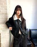 [Fur lining] Hiran Mink Fur Collar Leather Jumper