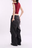 Twill snap wide cotton pants