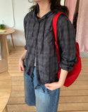 Melyu Wrinkle Summer Check Hood Shirt