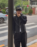 Don't Leather Knit Color Matching Hood Zip-Up