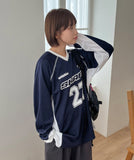 [Unisex] Charenty Color Matching Sporty Printing Long Sleeve Tee
