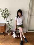 Moodle Pocket Color Matching Collar Short Sleeve T-shirt