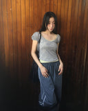 Kiha lace see-through puff crop short-sleeve T-shirt
