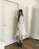 Puffy lace see-through frill t-shirt