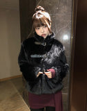 Eri Buckle High Neck Fur Short Jacket