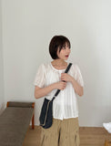 Salid Punching Round Short Sleeve Blouse