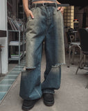 cross damage banding denim pants