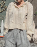 Mix cable crop hooded knit