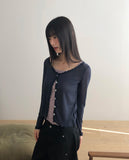 Phuang Lace Frill See-Through V-Neck Long-Sleeve Cardigan