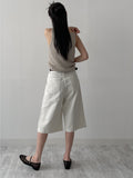 [Belt SET] Claw Pintuck Bermuda Denim Pants