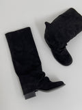 Suede Shirring Fold Long Boots