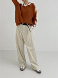 [unisex] Chino Two-Tuck Long Wide Pants
