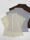 Pleated Mock Neck Cap Sleeve Blouse