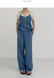 Summer denim banding wide pants