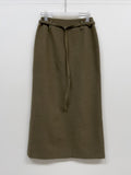 [Setup Available/Three-Piece] Mog Wool Belted Long Skirt