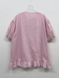 [Short sleeve.ver] Frill Stripe Loose Fit Blouse