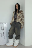 Washed fold cargo denim