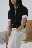 Hole cropped shirring shirt