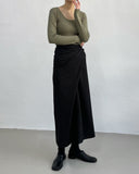 Silky Twist Wrap Long Skirt