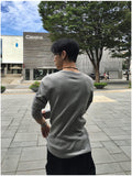 Overlock Henley Neck Knit Long Sleeve
