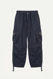 Buckle Washed Cargo Wide Pants