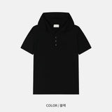 Gode Henley Neck Hood Short Sleeve T-shirt