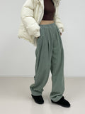 Banding corduroy long wide pants