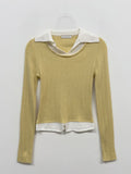 Jade Color Matching Collar Knit T-Shirt