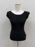 Ribbed Cap Sleeve Knit T-Shirt