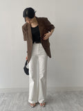 Kanna Linen 3 Button Overfit Half Jacket