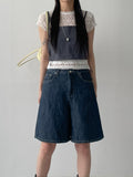 616 Wide Denim Half Pants