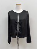Satin Ribbon Crop Cardigan