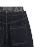 Deep indigo camo sagging denim pants