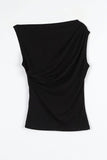 Unbalanced shirring sleeveless tee