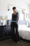 Knee slit strap denim
