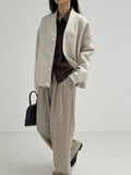 Woolen no collar string cardigan