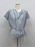 [Strap SET] Draped Shirred See-through Short Sleeve Blouse