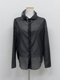 Dent High Neck Tencel See-Through Blouse