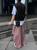 Two Piece Nylon Zipper Wide Pants