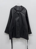 Lape Belted Half Leather Coat