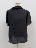 Pleated Tie Short Sleeve Blouse